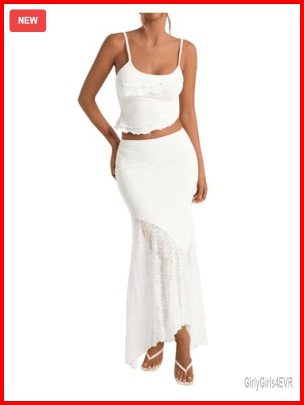 Milumia Women's 2 Piece Maxi Skirt and Top Set Sleeveless Ruffle Trim Lace